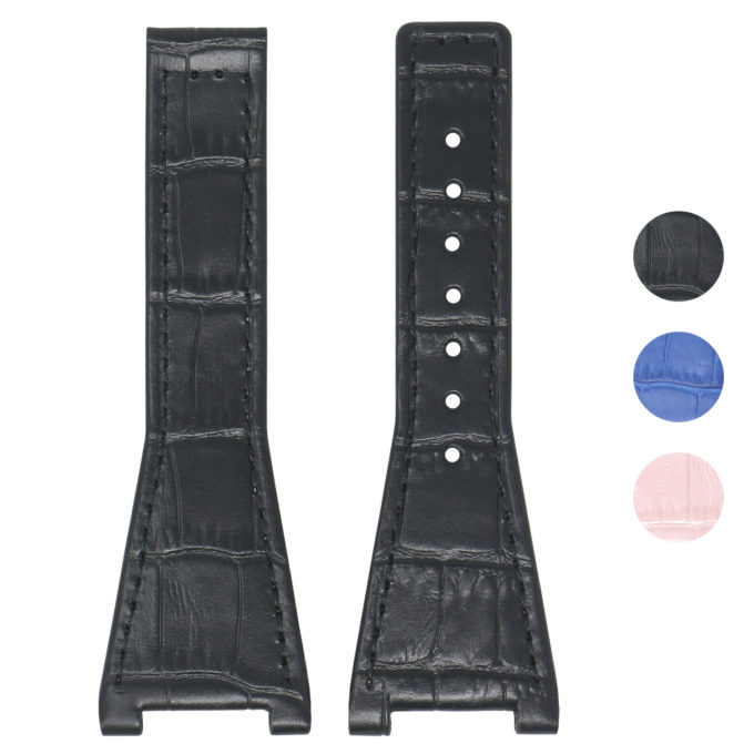 L.om3.1 Black Gallery StrapsCo 28mm Croc Embossed Leather Watch Band Strap For Constellation Quadra