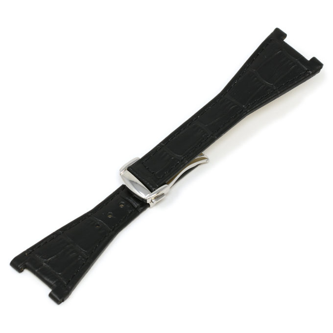 L.om3.1.ps Black (Polished Silver Buckle) Alt StrapsCo 28mm Croc Embossed Leather Watch Band Strap For Constellation Quadra