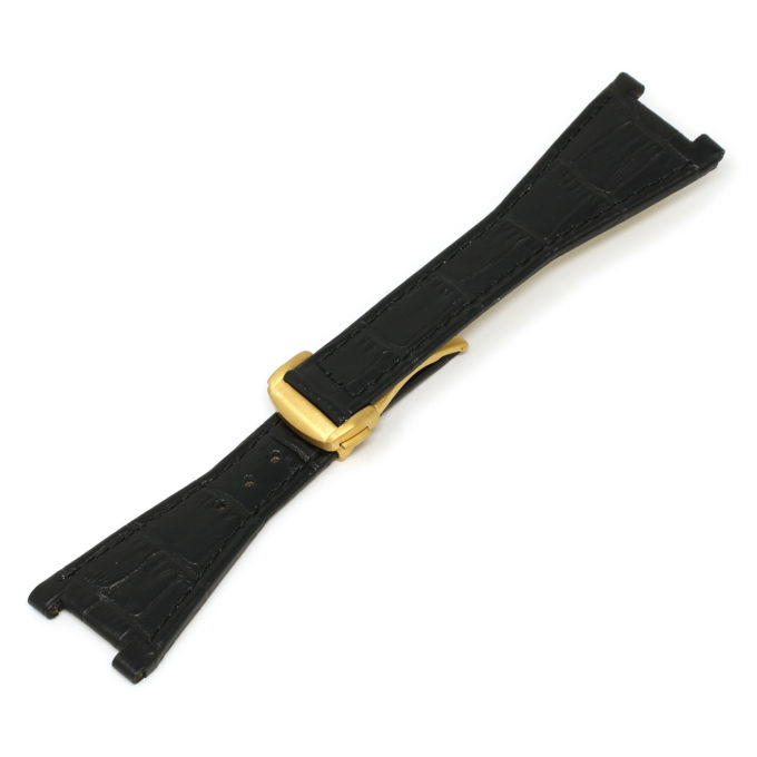 L.om3.1.yg Black (Yellow Gold Buckle) Alt StrapsCo 28mm Croc Embossed Leather Watch Band Strap For Constellation Quadra