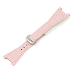 L.om3.13.bs Pink (Brushed Silver Buckle) Alt StrapsCo 28mm Croc Embossed Leather Watch Band Strap For Constellation Quadra