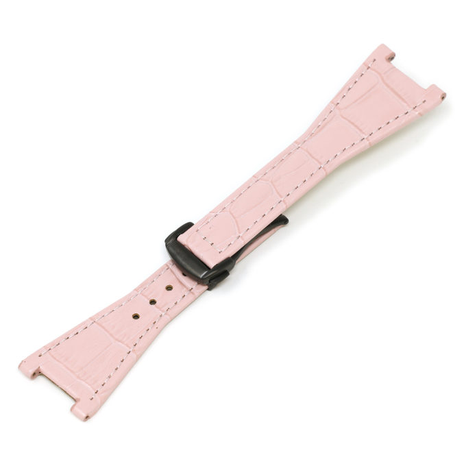 L.om3.13.mb Pink (Black Buckle) Alt StrapsCo 28mm Croc Embossed Leather Watch Band Strap For Constellation Quadra