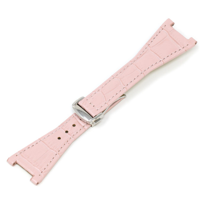 L.om3.13.ps Pink (Polished Silver Buckle) Alt StrapsCo 28mm Croc Embossed Leather Watch Band Strap For Constellation Quadra