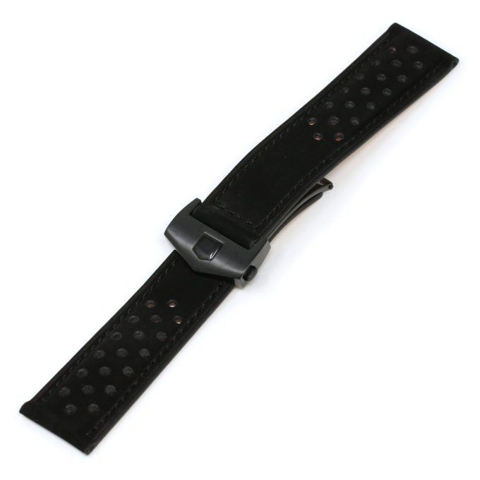 L.tag1.1.mb Black (Black Buckle) Alt StrapsCo Suede Perforated Leather Watch Band Strap For Tag Heuer 22mm