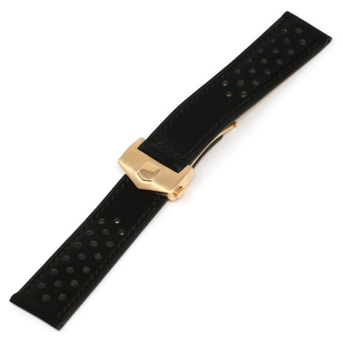 L.tag1.1.rg Black (Rose Gold Buckle) Alt StrapsCo Suede Perforated Leather Watch Band Strap For Tag Heuer 22mm