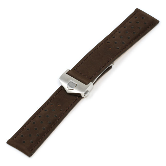 L.tag1.2.bs Brown (Brushed Silver Buckle) Alt StrapsCo Suede Perforated Leather Watch Band Strap For Tag Heuer 22mm