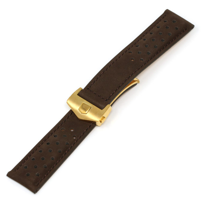L.tag1.2.yg Brown (Yellow Gold Buckle) Alt StrapsCo Suede Perforated Leather Watch Band Strap For Tag Heuer 22mm