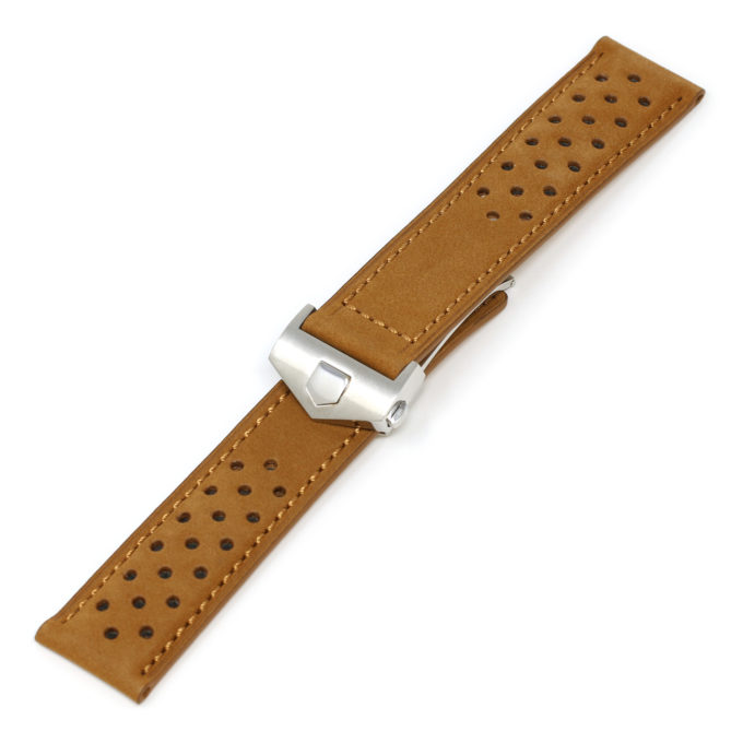 L.tag1.3.bs Tan (Brushed Silver Buckle) Alt StrapsCo Suede Perforated Leather Watch Band Strap For Tag Heuer 22mm