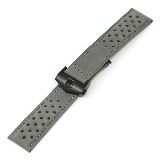 L.tag1.7.mb Grey (Black Buckle) Alt StrapsCo Suede Perforated Leather Watch Band Strap For Tag Heuer 22mm