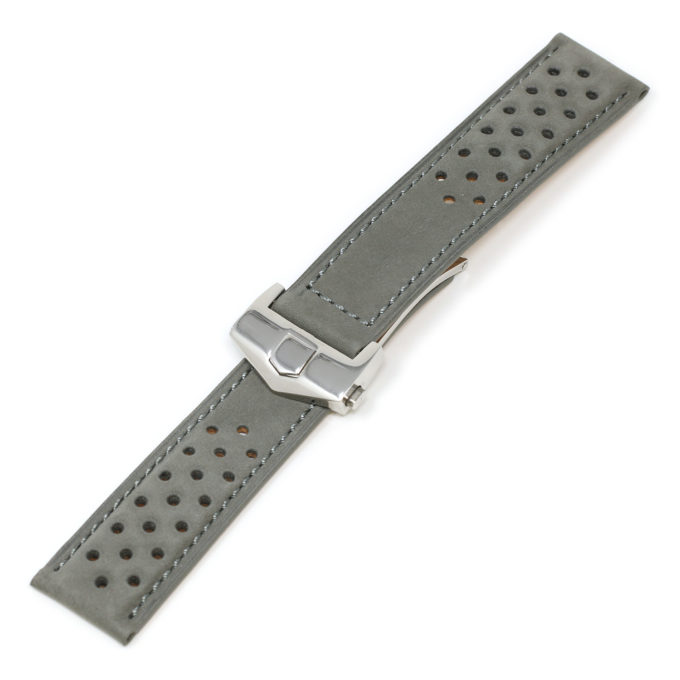 L.tag1.7.ps Grey (Polished Silver Buckle) Alt StrapsCo Suede Perforated Leather Watch Band Strap For Tag Heuer 22mm