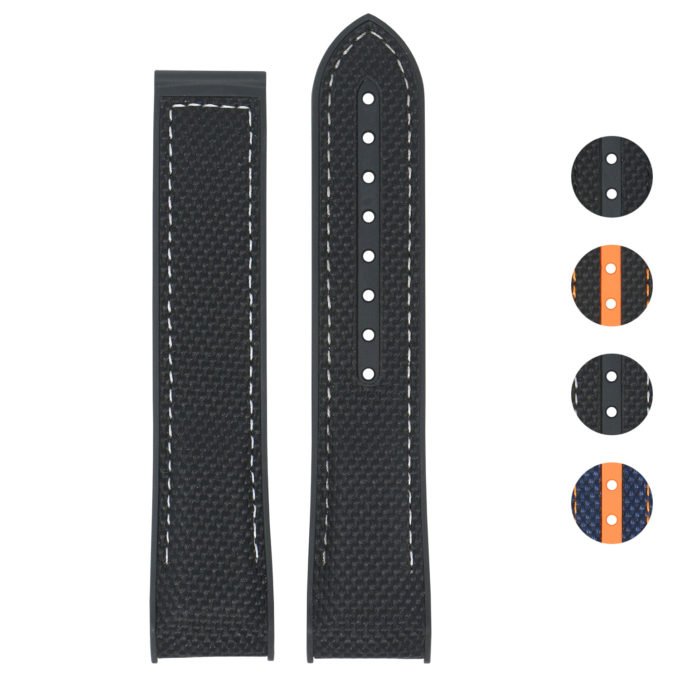 Ny.om1.1.22 Black & White Gallery StrapsCo 22mm Nylon & Rubber Watch Band Strap For Seamaster Planet Ocean