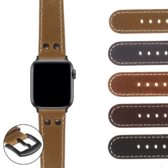 Ax.ds14.mb Gallery DASSARI Vintage Leather Watch Strap W Matte Black Buckle Apple Watch