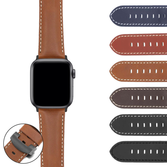 Ax.ps5.mb Gallery Smooth Leather Panerai Watch Band Strap Apple Watch