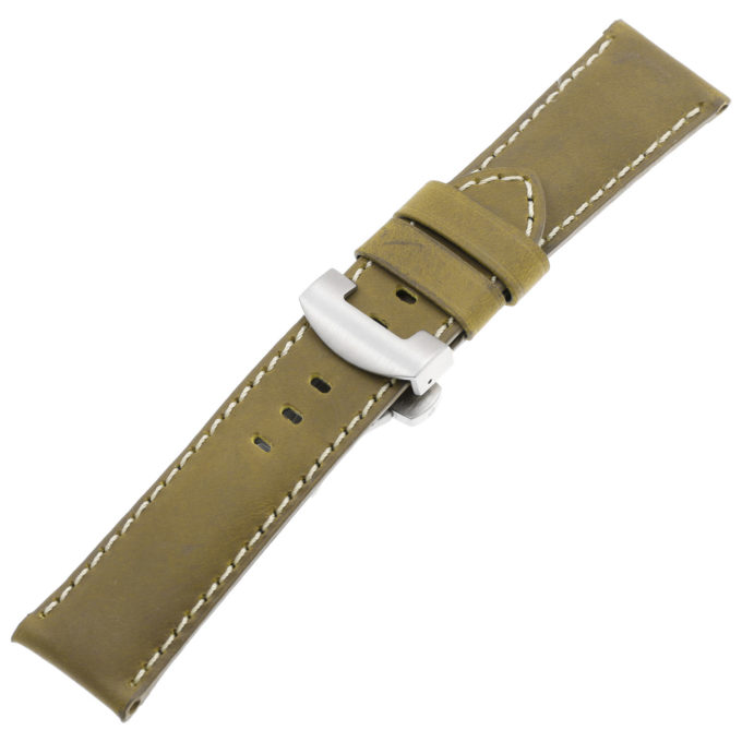 Ps3.17.bs Main Khaki Salvage Leather Panerai Watch Band Strap With Brushed Silver Deployant Clasp Apple Watch