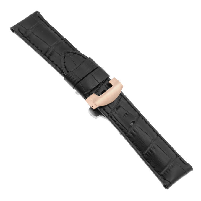 Ps4.1.1.rg Main Black (Black Stitching) Croc Leather Panerai Watch Band Strap With Rose Gold Deployant Clasp Apple Watch