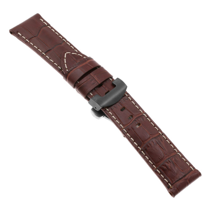Ps4.2.mb Main Brown Croc Leather Panerai Watch Band Strap With Black Deployant Clasp Apple Watch