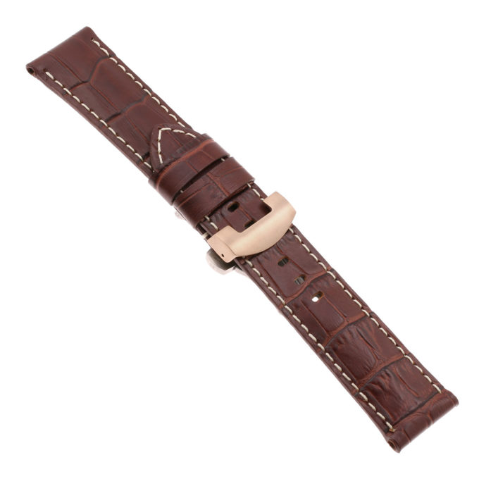 Ps4.2.rg Main Brown Croc Leather Panerai Watch Band Strap With Rose Gold Deployant Clasp Apple Watch