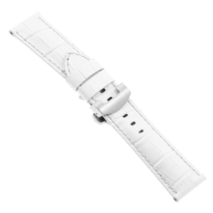 Ps4.22.bs Main White Croc Leather Panerai Watch Band Strap With Brushed Silver Deployant Clasp Apple Watch