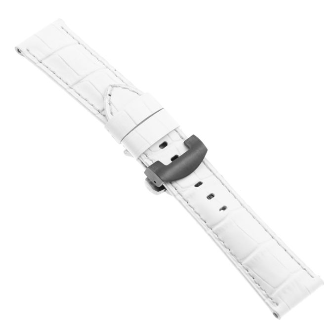 Ps4.22.mb Main White Croc Leather Panerai Watch Band Strap With Black Deployant Clasp Apple Watch