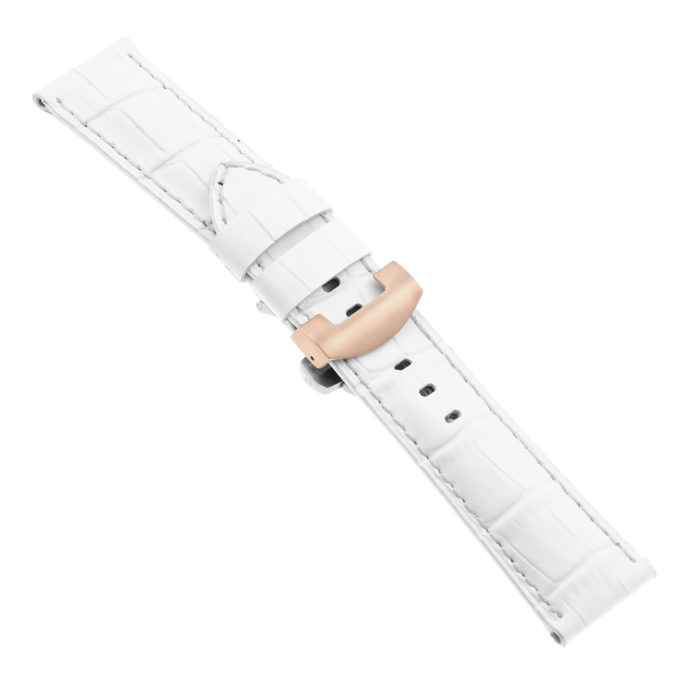 Ps4.22.rg Main White Croc Leather Panerai Watch Band Strap With Rose Gold Deployant Clasp Apple Watch