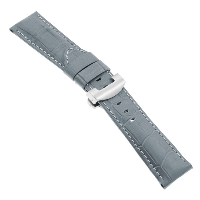 Ps4.7.bs Main Grey Croc Leather Panerai Watch Band Strap With Brushed Silver Deployant Clasp Apple Watch