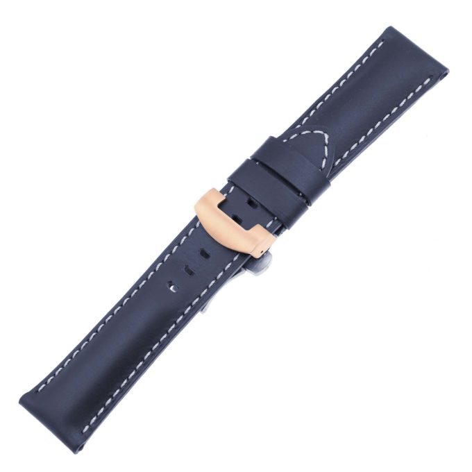 Ps5.5.rg Main Navy Blue Smooth Leather Panerai Watch Band Strap With Rose Gold Deployant Clasp Apple Watch