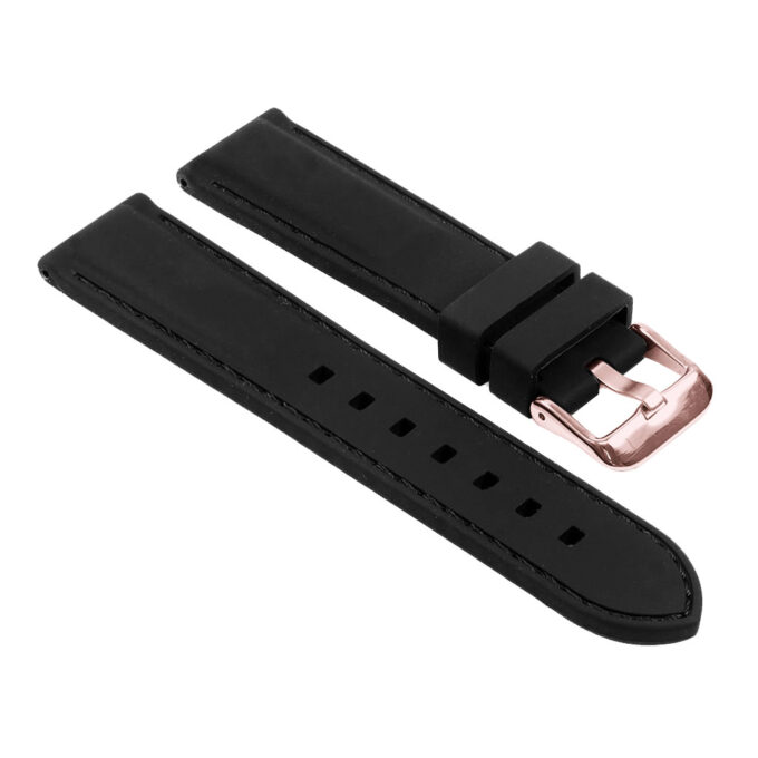 Pu1.1.1.rg Gallery Silcone Rubber Watch Strap In Black W Rose Gold Buckle Apple Watch