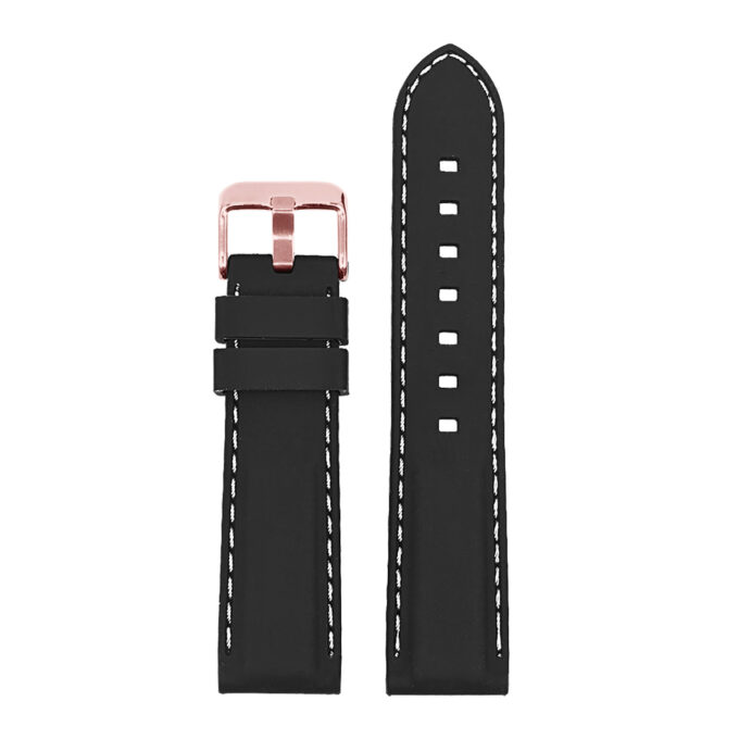 Pu1.1.22.rg Silcone Rubber Watch Strap In Black With Whiite Stitching W Rose Gold Buckle 1 Apple Watch