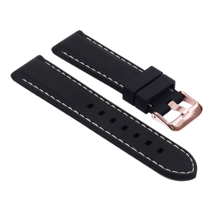 Pu1.1.22.rg Silcone Rubber Watch Strap In Black With Whiite Stitching W Rose Gold Buckle Apple Watch