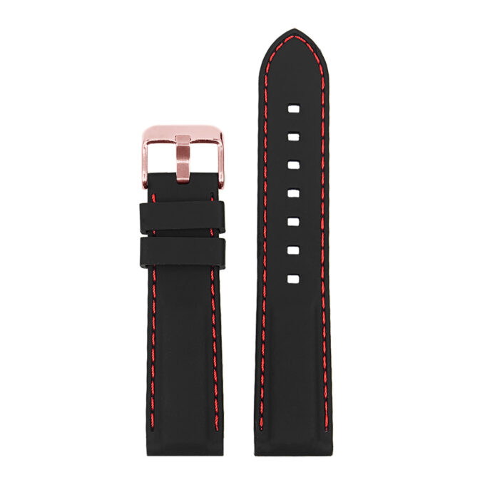 Pu1.1.6.rg Silcone Rubber Watch Strap In Black With Red Stitching W Rose Gold Buckle 1 Apple Watch