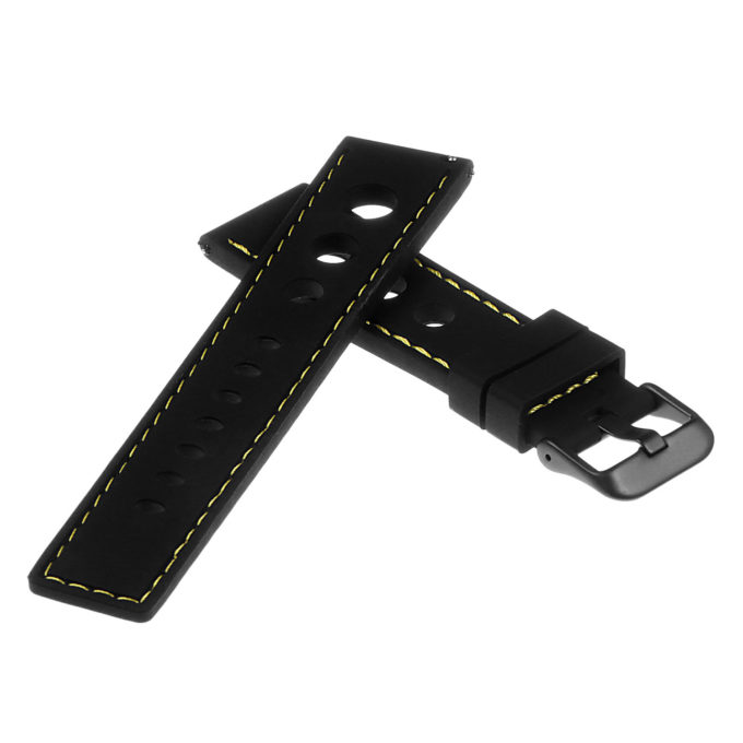 Pu11.1.10.mb Silicone Rally Strap In Black W Yellow Stitching W Matte Black Buckle 2 Apple Watch