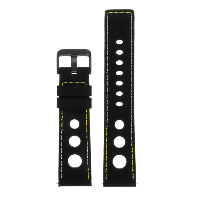 Pu11.1.10.mb Silicone Rally Strap In Black W Yellow Stitching W Matte Black Buckle 3 Apple Watch