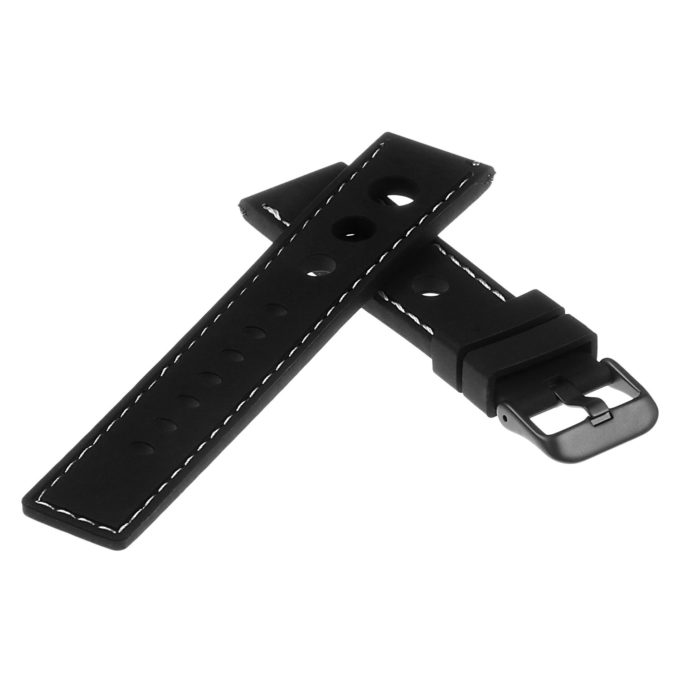 Pu11.1.22.mb Silicone Rally Strap In Black W White Stitching W Matte Black Buckle 2 Apple Watch