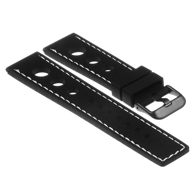 Pu11.1.22.mb Silicone Rally Strap In Black W White Stitching W Matte Black Buckle Apple Watch