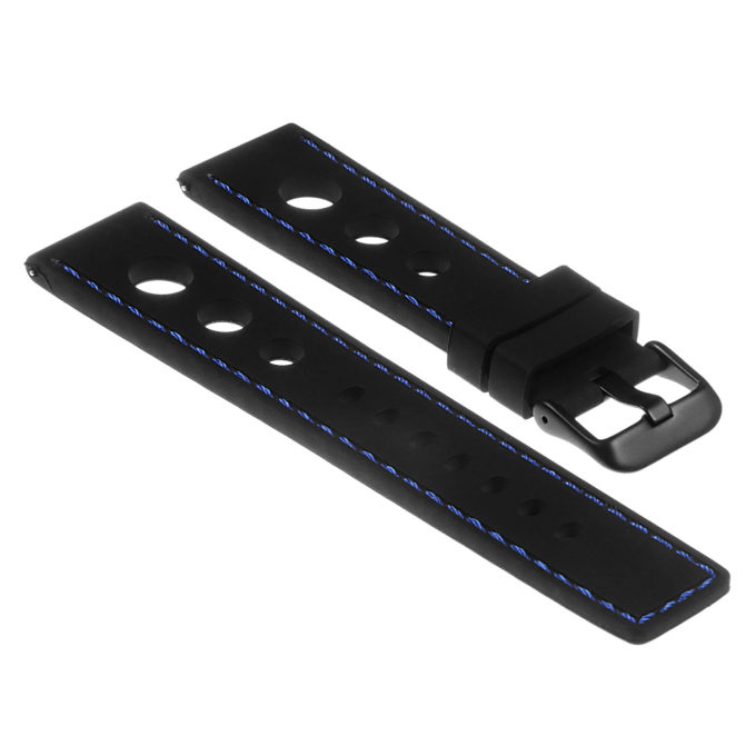 Pu11.1.5.mb Silicone Rally Strap In Black W Blue Stitching W Matte Black Buckle Apple Watch