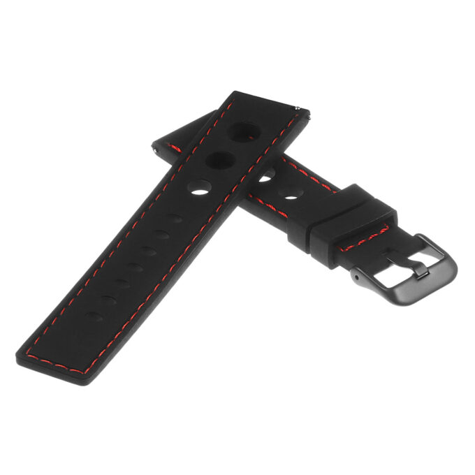 Pu11.1.6.mb Silicone Rally Strap In Black W Red Stitching W Matte Black Buckle 2 Apple Watch