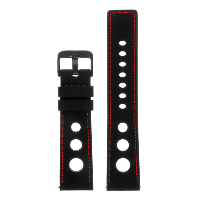 Pu11.1.6.mb Silicone Rally Strap In Black W Red Stitching W Matte Black Buckle 3 Apple Watch