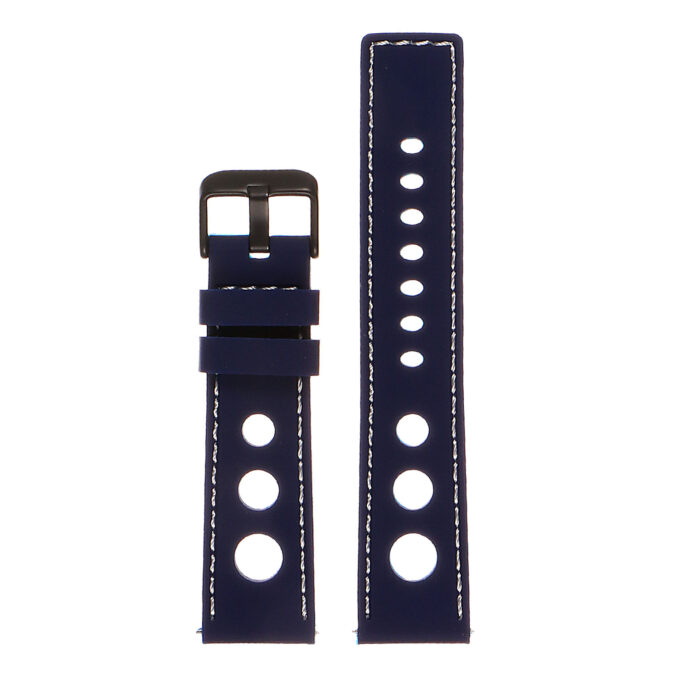 Pu11.5.22.mb Silicone Rally Strap In Blue W White Stitching W Matte Black Buckle 3 Apple Watch