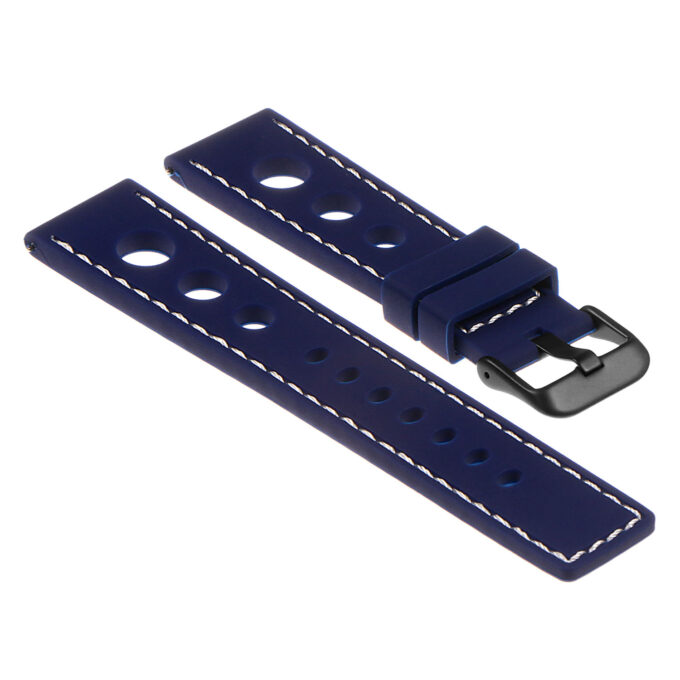 Pu11.5.22.mb Silicone Rally Strap In Blue W White Stitching W Matte Black Buckle Apple Watch