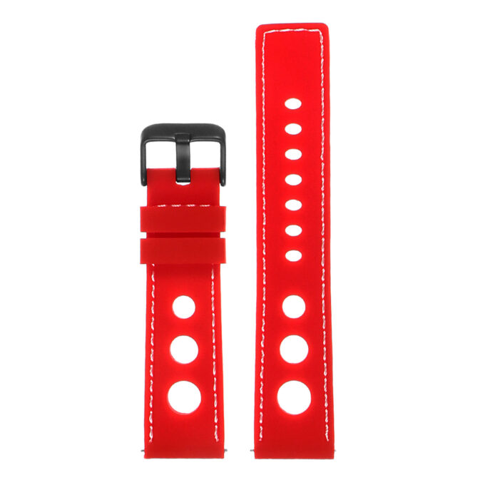 Pu11.6.22.mb Silicone Rally Strap In Red W White Stitching W Matte Black Buckle 3 Apple Watch