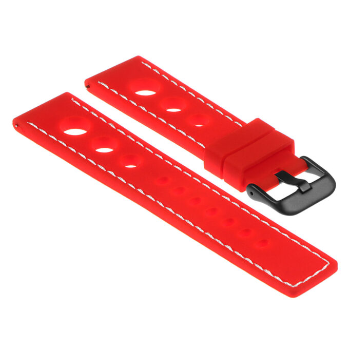 Pu11.6.22.mb Silicone Rally Strap In Red W White Stitching W Matte Black Buckle Apple Watch