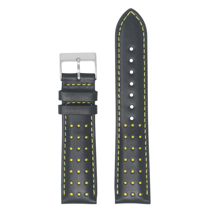 Ra8.1.10 Up Black & Yellow DASSARI Perforated Leather Racing Rally Watch Band Quick Release Strap 18mm 20mm 22mm 24mm Apple Watch