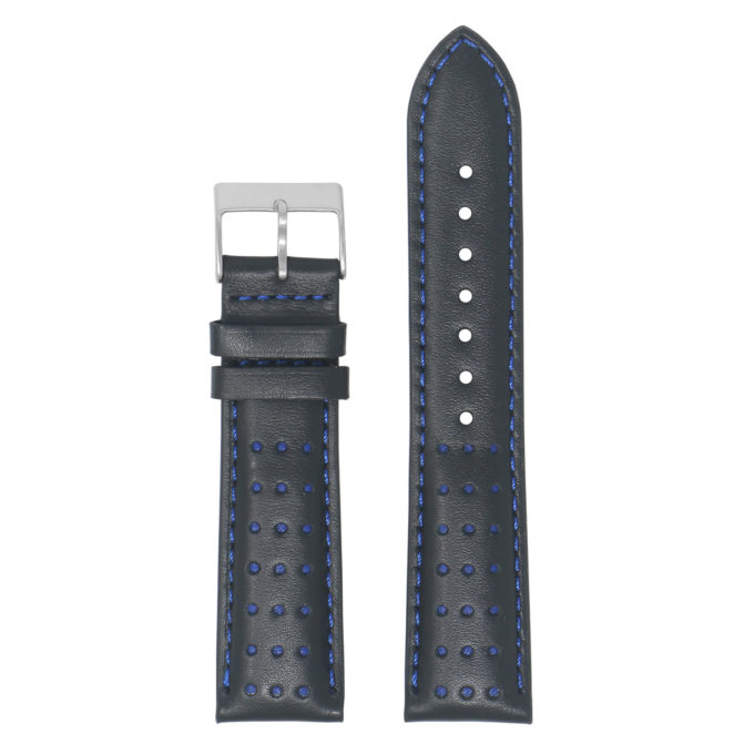 Ra8.1.5 Up Black & Blue DASSARI Perforated Leather Racing Rally Watch Band Quick Release Strap 18mm 20mm 22mm 24mm Apple Watch