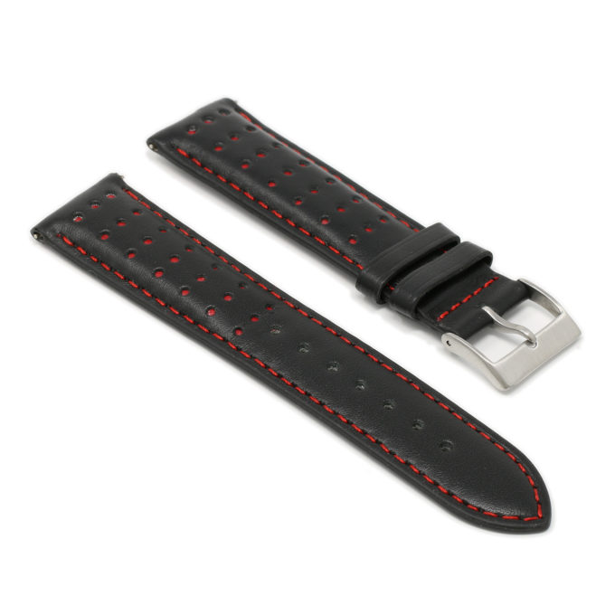 Ra8.1.6 Angle Black & Red DASSARI Perforated Leather Racing Rally Watch Band Quick Release Strap 18mm 20mm 22mm 24mm Apple Watch
