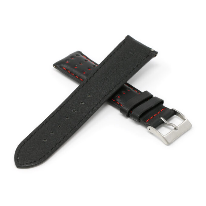 Ra8.1.6 Cross Black & Red DASSARI Perforated Leather Racing Rally Watch Band Quick Release Strap 18mm 20mm 22mm 24mm Apple Watch