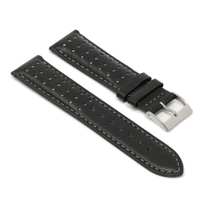 Ra8.1.7 Angle Black & Grey DASSARI Perforated Leather Racing Rally Watch Band Quick Release Strap 18mm 20mm 22mm 24mm Apple Watch