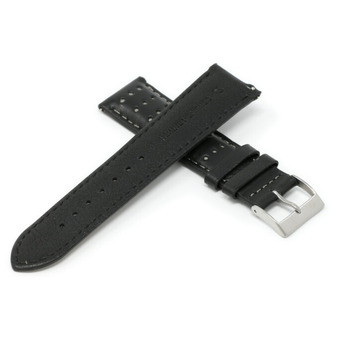 Ra8.1.7 Cross Black & Grey DASSARI Perforated Leather Racing Rally Watch Band Quick Release Strap 18mm 20mm 22mm 24mm Apple Watch