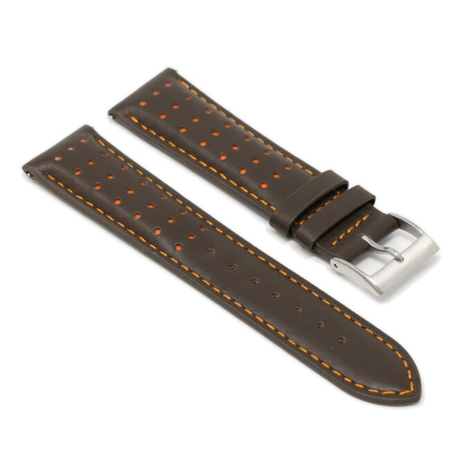 Ra8.2.12 Angle Brown & Orange DASSARI Perforated Leather Racing Rally Watch Band Quick Release Strap 18mm 20mm 22mm 24mm Apple Watch