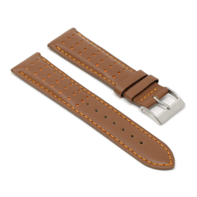 Ra8.3.12 Angle Tan & Orange DASSARI Perforated Leather Racing Rally Watch Band Quick Release Strap 18mm 20mm 22mm 24mm Apple Watch