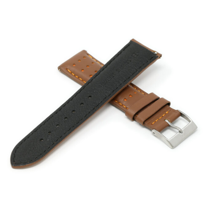 Ra8.3.12 Cross Tan & Orange DASSARI Perforated Leather Racing Rally Watch Band Quick Release Strap 18mm 20mm 22mm 24mm Apple Watch