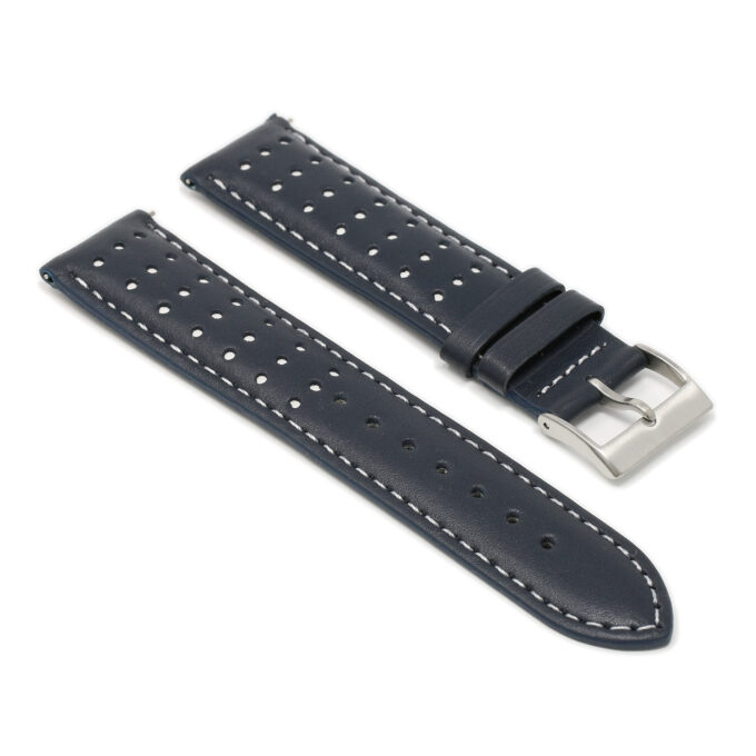 Ra8.5.22 Angle Blue & White DASSARI Perforated Leather Racing Rally Watch Band Quick Release Strap 18mm 20mm 22mm 24mm Apple Watch